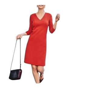 Boden Bronte Women’s 8 10R ottoman ribbed knit dress Red v neck pocket Retro